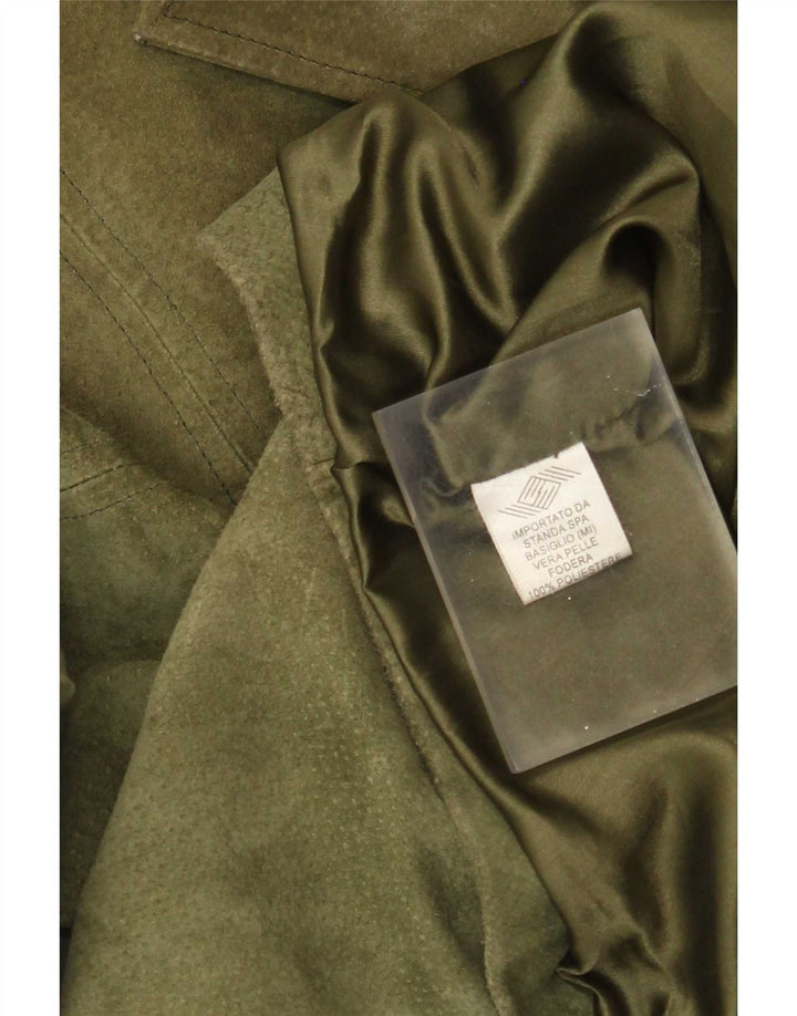 Vintage Damen 3-Knopf-Wildleder-Blazerjacke IT 42 Medium Khaki Leder