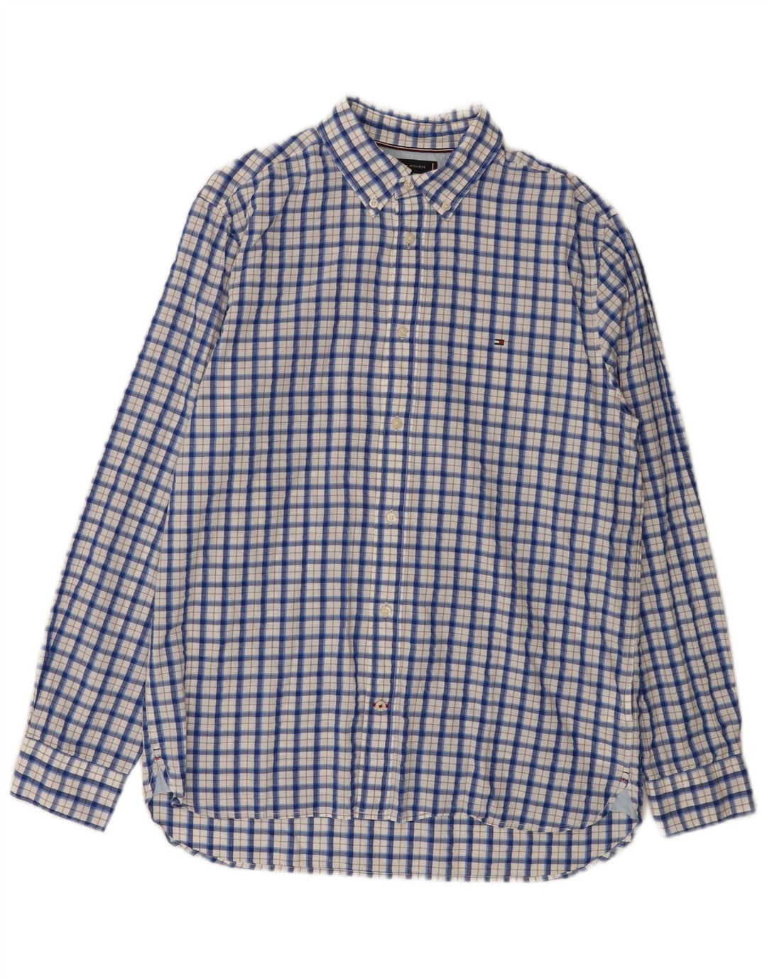 Tommy Hilfiger Mens Regular Fit Shirt Large Blue Check Cotton