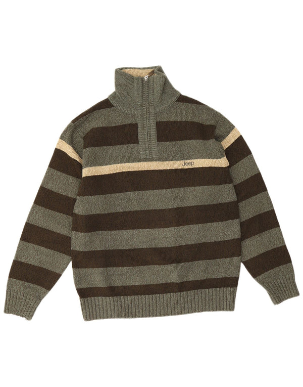 Jeep Maglione da uomo con zip e collo a righe grandi verdi