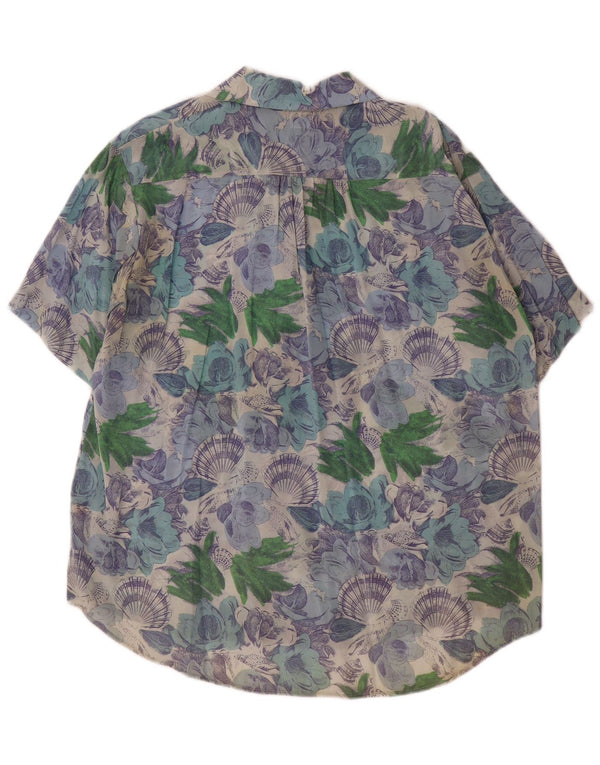 Vintage γυναικείο κοντομάνικο μπλούζα oversized πουκάμισο IT 42 Medium Blue Floral
