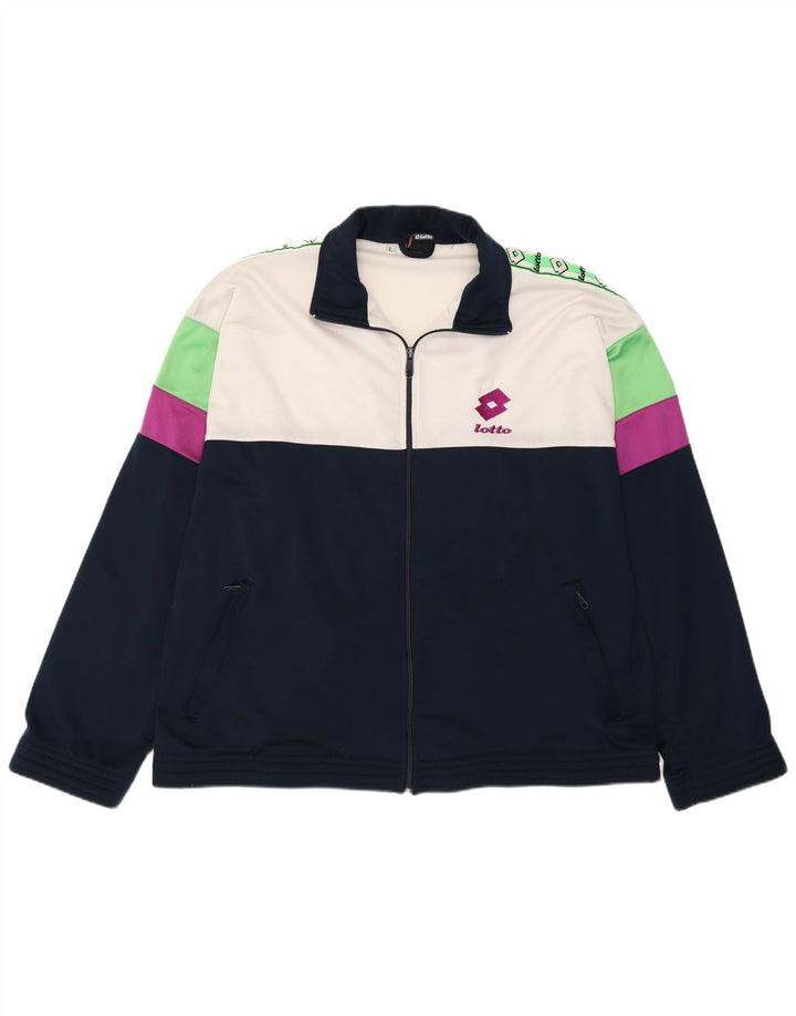 Lotto Mens Graphic Tracksuit Top Jacket Large Navy Blue Colourblock