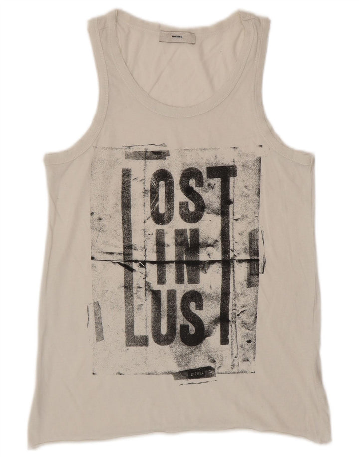 DIESEL Canotta grafica da donna UK 10 piccola bianca
