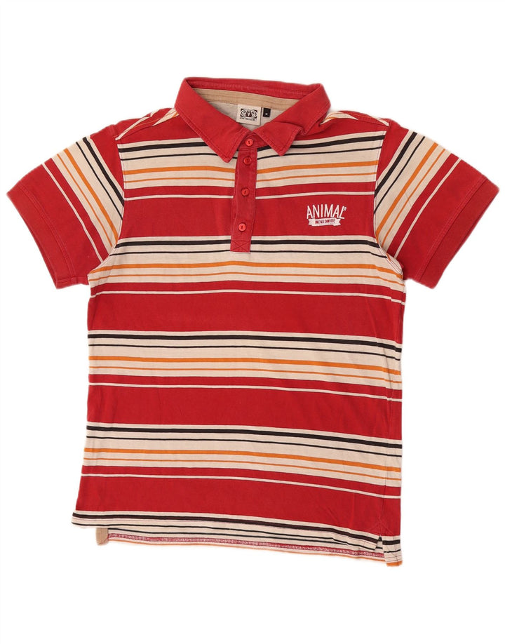 Animal Mens Polo Shirt Medium Red Striped Cotton