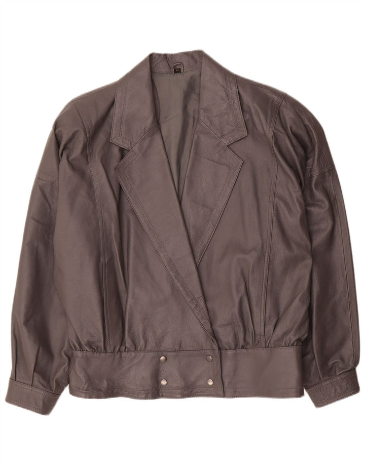 Vintage Womens Bomber Oversized Leather Jacket EU 42 Large Grey Leather
