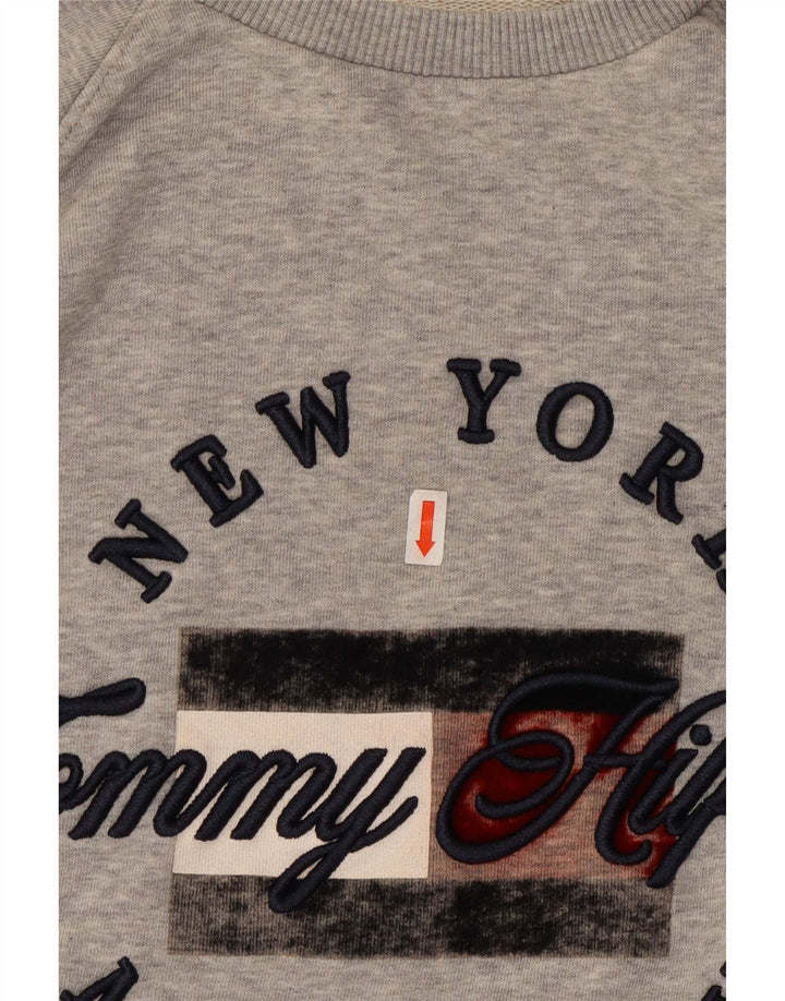 TOMMY HILFIGER Womens Oversized Graphic Sweatshirt Jumper UK 10 Small Grey