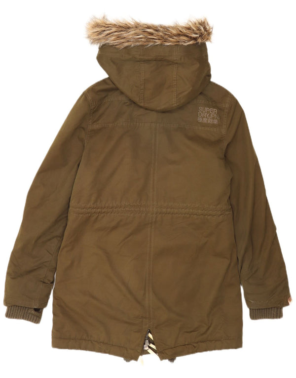 Superdry Damen The Windparka Hooded Sherpa Parka Jacke UK 14 Medium Khaki