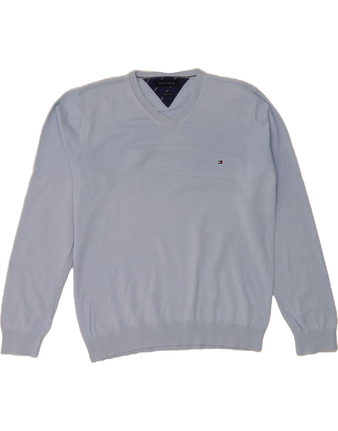 TOMMY HILFIGER Mens V-Neck Jumper Sweater XL Blue Cotton Vintage Tommy Hilfiger and Second-Hand Tommy Hilfiger from Messina Hembry 