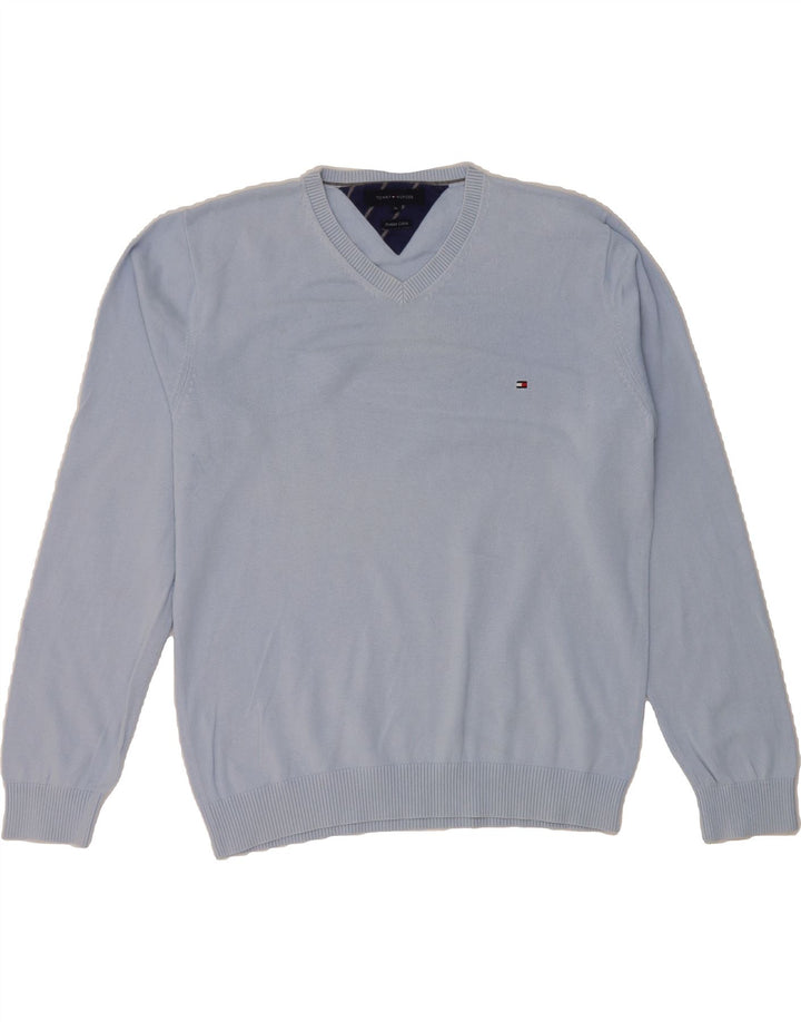TOMMY HILFIGER Mens V-Neck Jumper Sweater XL Blue Cotton Vintage Tommy Hilfiger and Second-Hand Tommy Hilfiger from Messina Hembry 