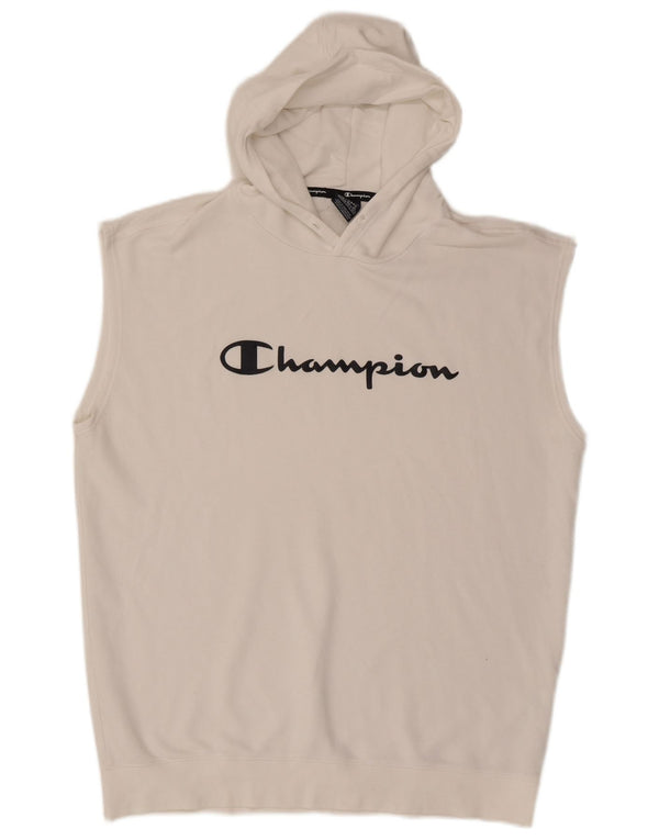 Champion Mens Graphic Sleeveless Hoodie Jumper 2XL White Cotton