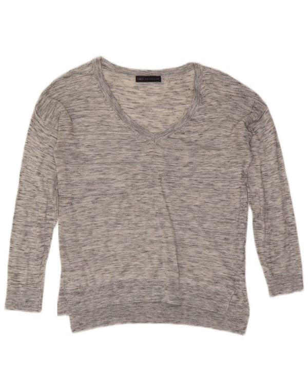 Marks & Spencer Damski sweter z dekoltem w kształcie litery V, UK 8, mały, szary, nakrapiany