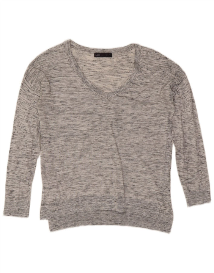 Marks & Spencer Womens V-Neck Jumper Sweater UK 8 Small Grey Flecked