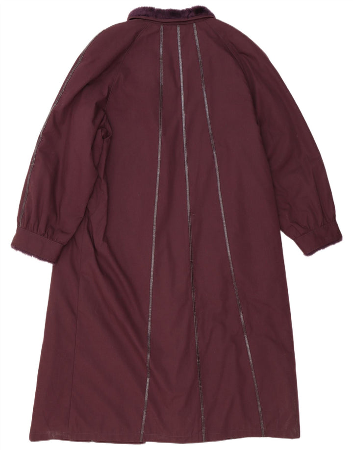 Vintage Womens Overcoat UK 16 Large Burgundy Striped Polyester