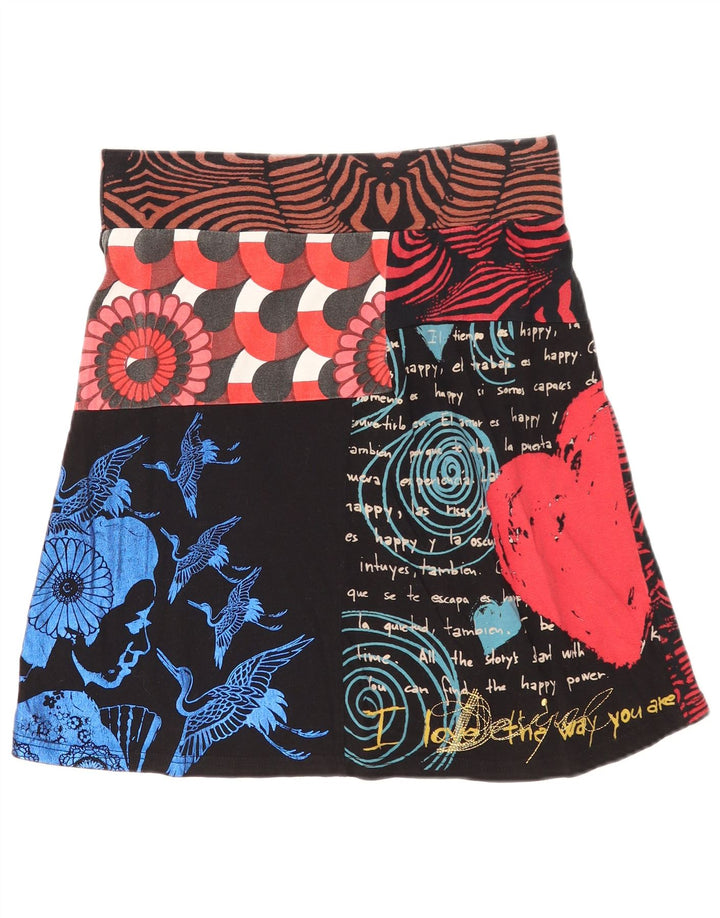 Desigual Mujer Falda Acampanada Gráfica Mediana W30 Black Patchwork