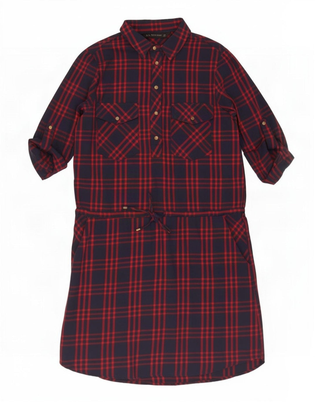 Zara Womens Pullover Shirt Dress UK 14 Medium Navy Blue Check