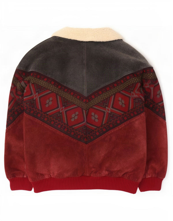 Vintage herre sherpa ruskindsjakke IT 56 3XL brun geometrisk læder