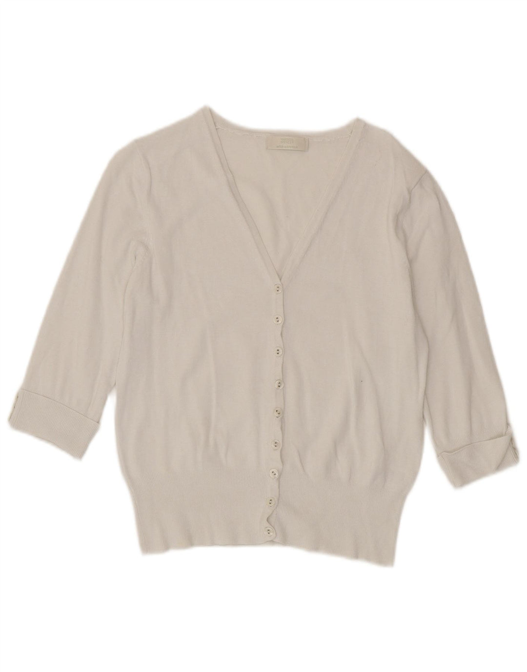 Marks & Spencer Womens Crop 3/4 Sleeve Cardigan Sweater UK 12 Medium White