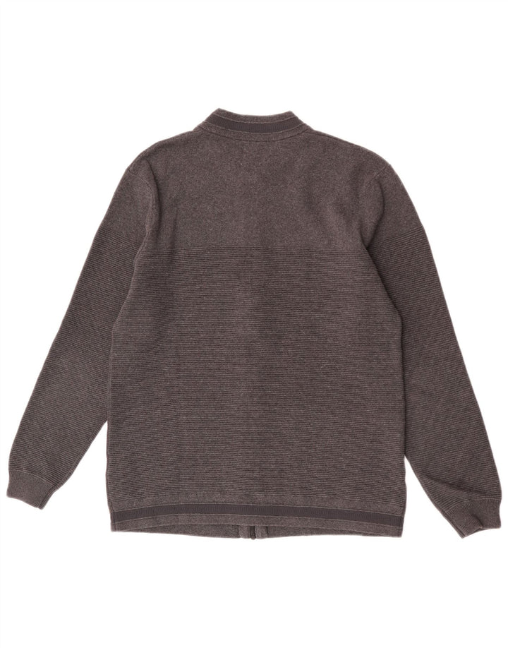 Zara Herren-Strickjacke, groß, grau gestreift, Baumwolle