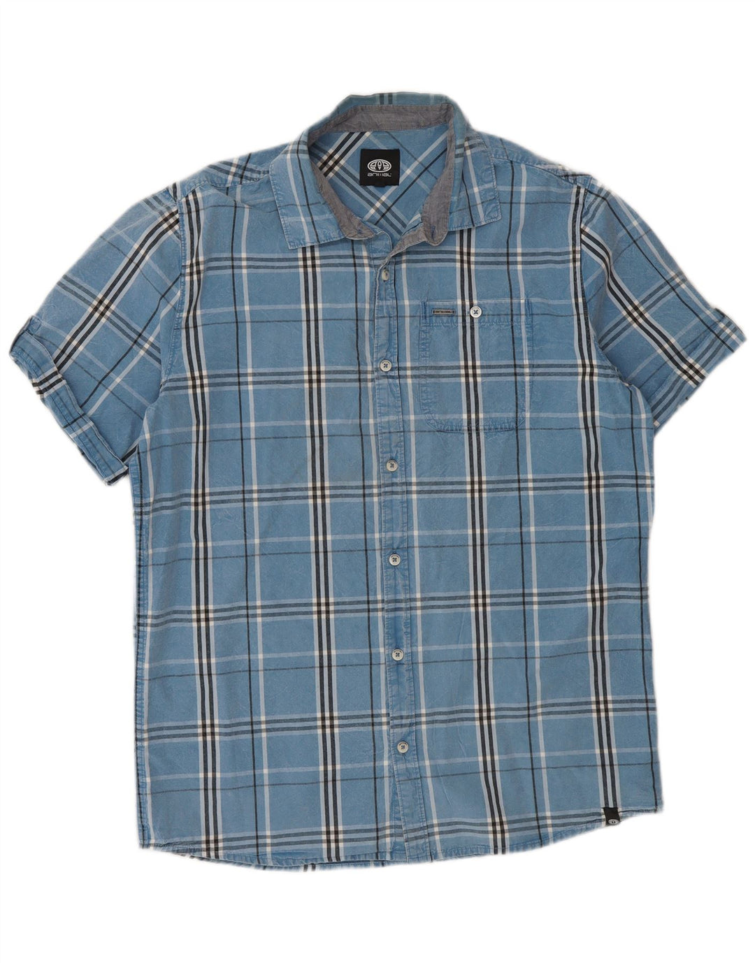 Animal Mens Short Sleeve Shirt Large Blue Check Cotton