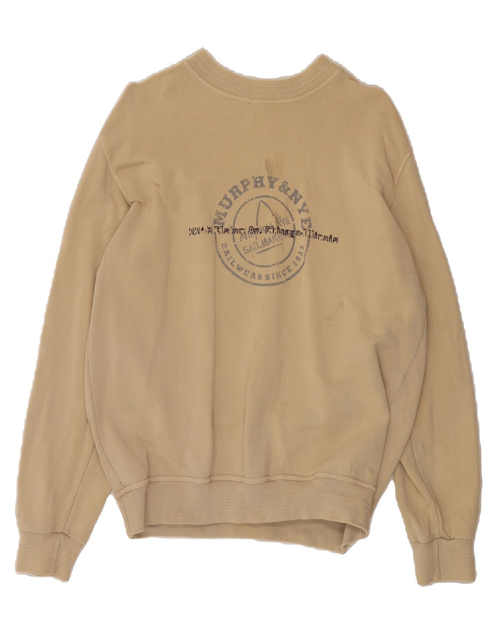 MURPHY & NYE Mens Graphic Sweatshirt Jumper Medium Beige Vintage Murphy & Nye and Second-Hand Murphy & Nye from Messina Hembry 