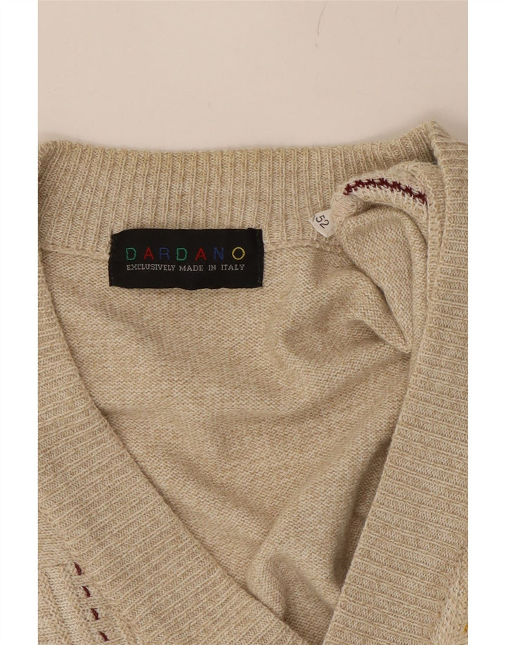 VINTAGE Mens Cardigan Sweater IT 52 Large Beige Striped Wool Vintage Vintage and Second-Hand Vintage from Messina Hembry 