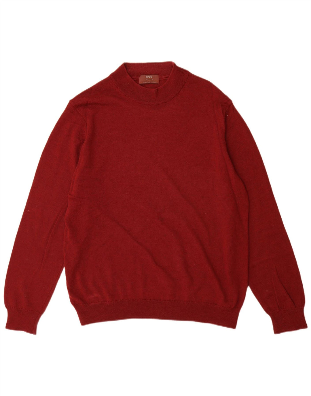 Marks & Spencer Mens Crew Neck Jumper Sweater Large Red Merino Wool