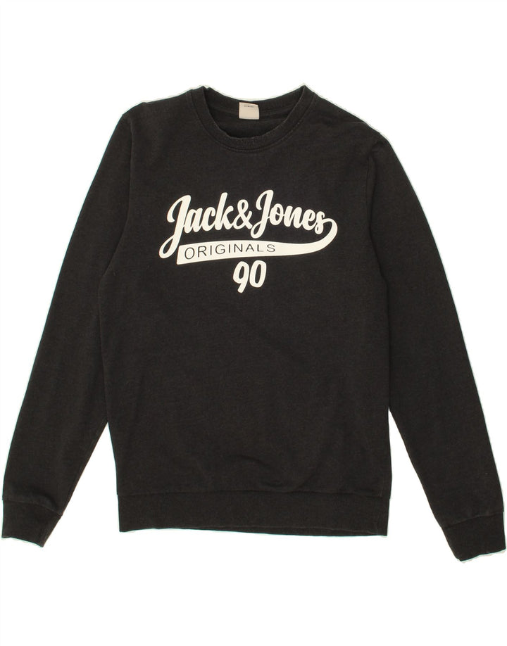 JACK & JONES Mens Graphic Sweatshirt Jumper Small Grey Cotton Vintage Jack & Jones and Second-Hand Jack & Jones from Messina Hembry 
