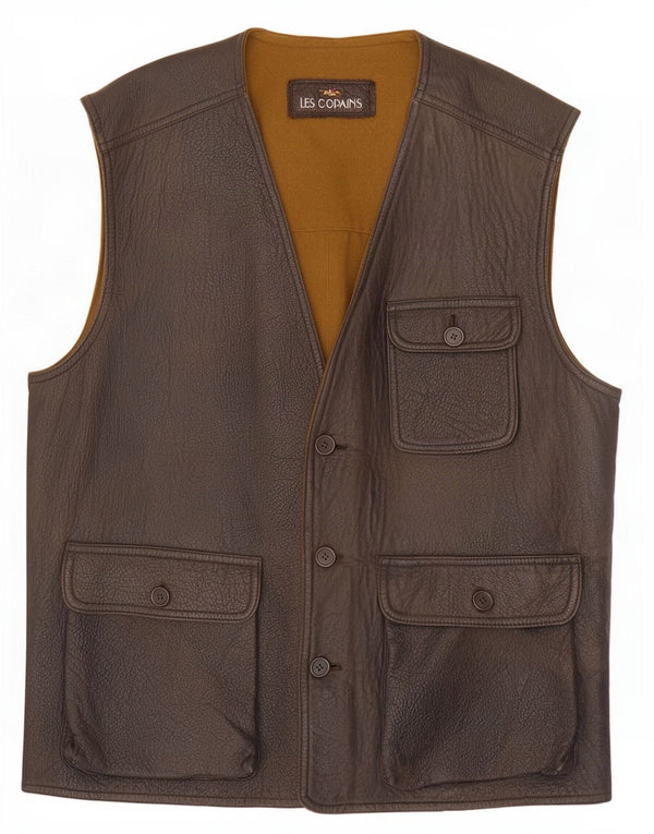 Les Copains Mens Reversible Leather Gilet IT 56 3XL Brown