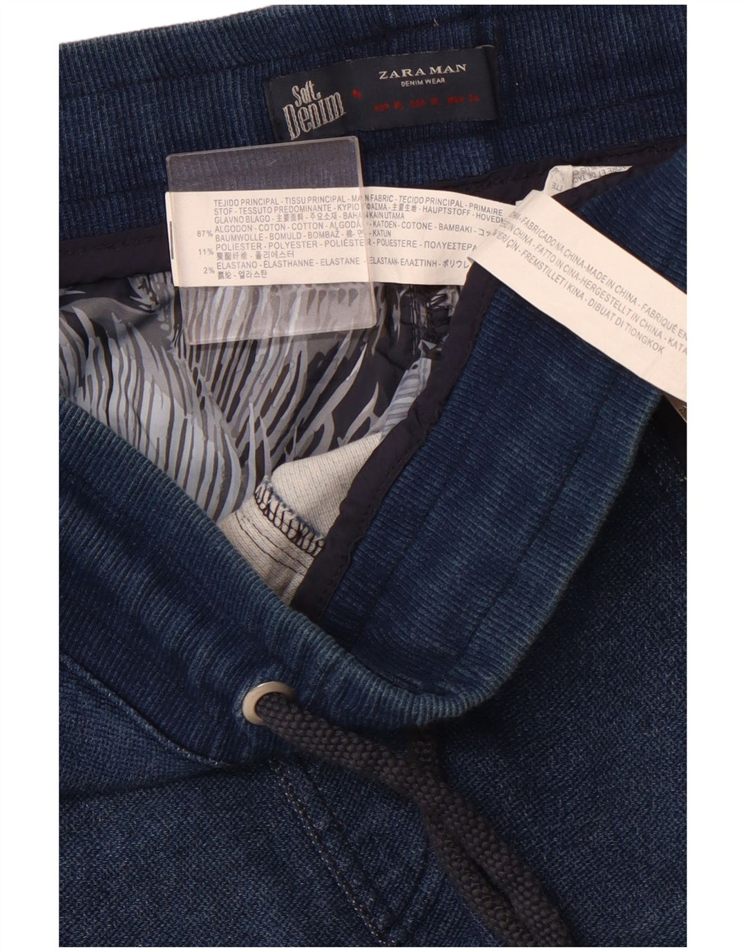 ZARA Mens Joggers Cropped Trousers XL Blue Cotton