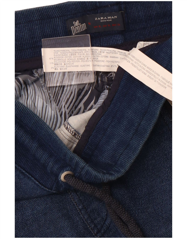 ZARA Mens Joggers Cropped Trousers XL Blue Cotton