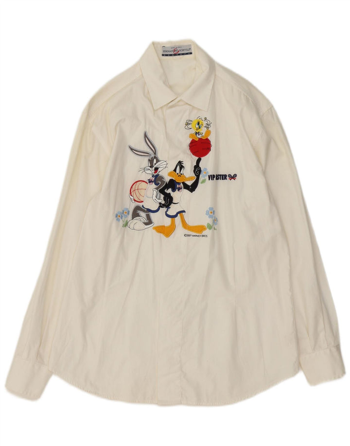 Emmanuel Schvili Womens Warner Bros Graphic Shirt IT 42 Medium White Floral