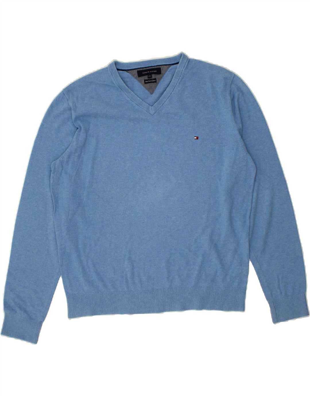 TOMMY HILFIGER Mens V-Neck Jumper Sweater 2XL Blue Cotton Vintage Tommy Hilfiger and Second-Hand Tommy Hilfiger from Messina Hembry 