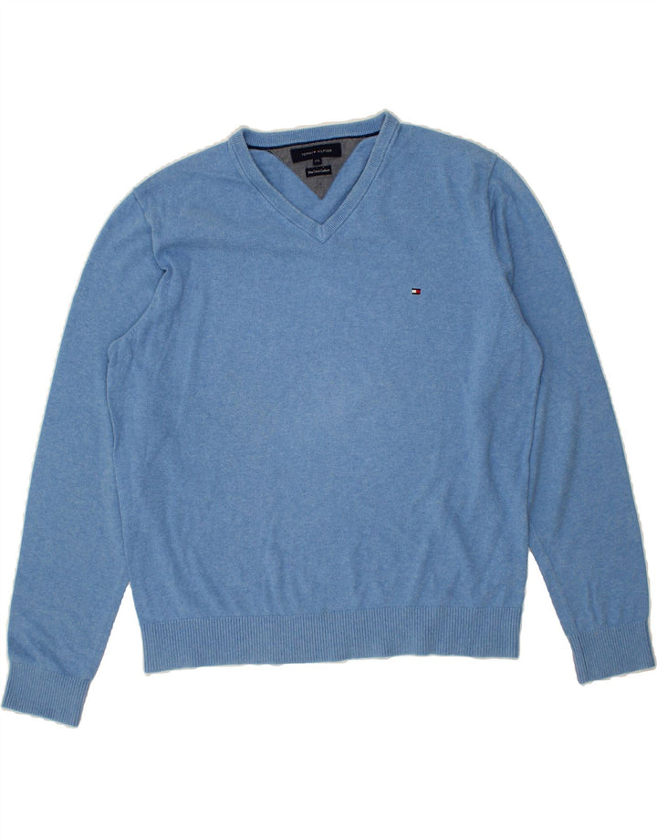 TOMMY HILFIGER Mens V-Neck Jumper Sweater 2XL Blue Cotton Vintage Tommy Hilfiger and Second-Hand Tommy Hilfiger from Messina Hembry 