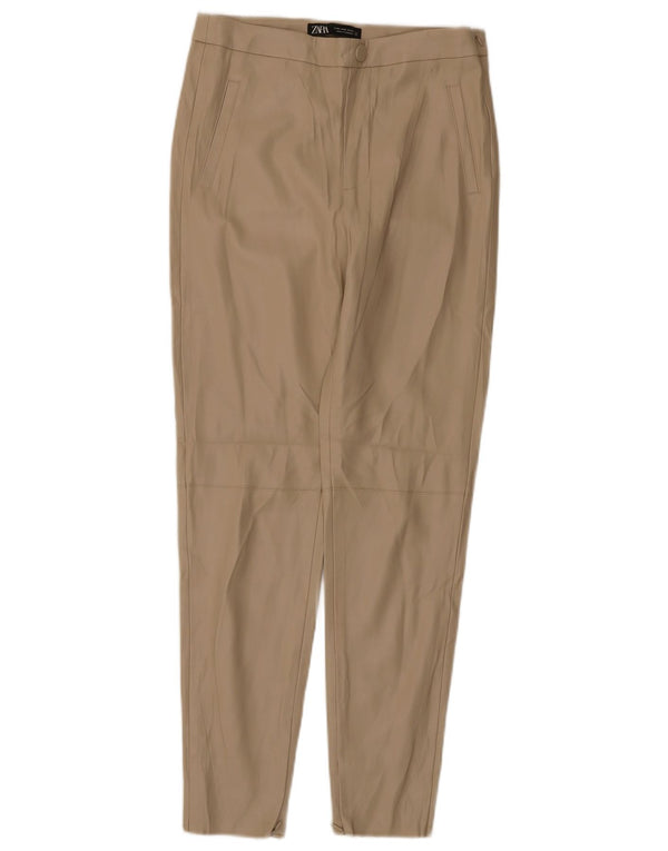 Zara Womens High Waist Slim Faux Leather Trousers Medium W28 L27 Beige