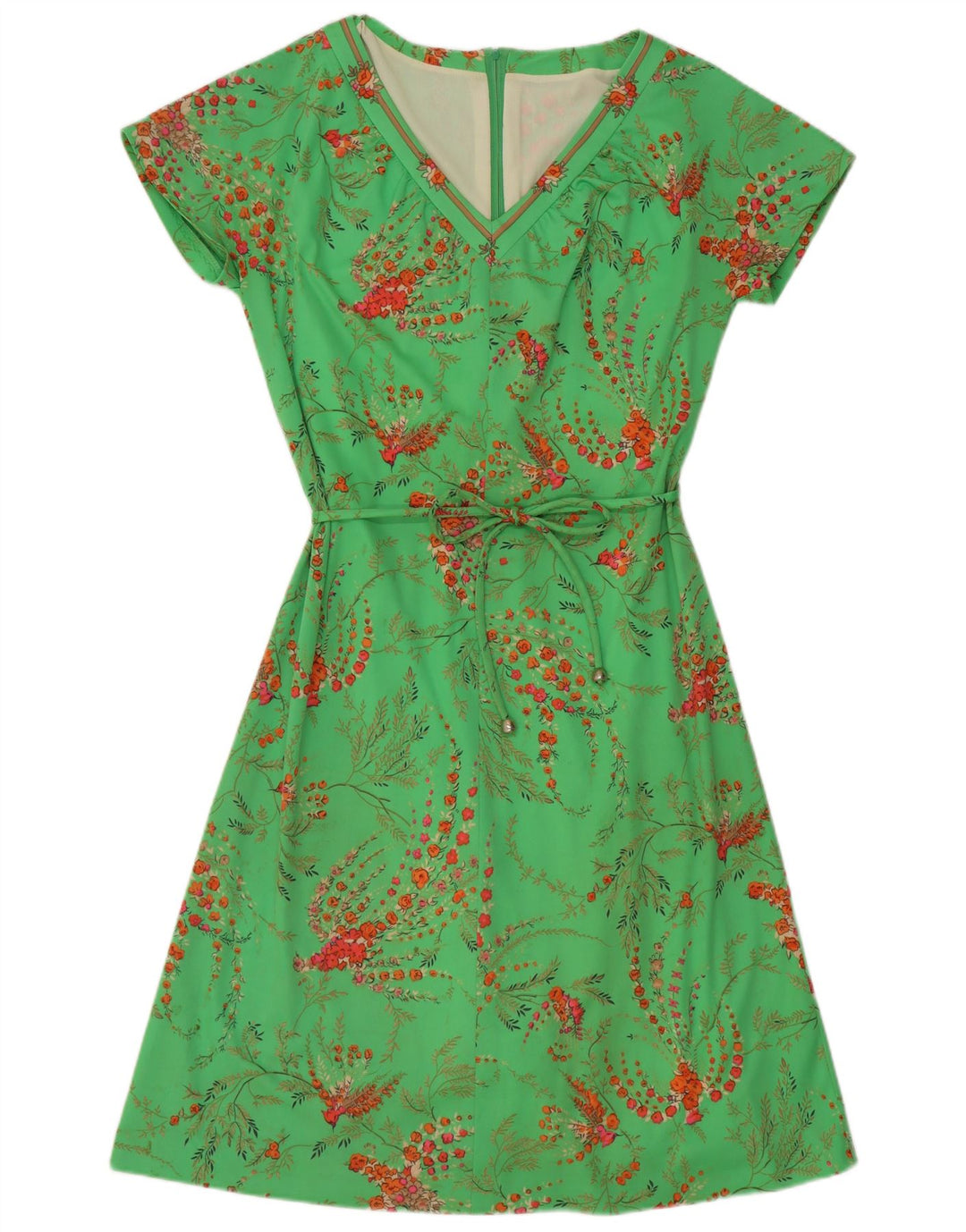 Vintage Womens A-Line Dress EU 40 Medium Green Floral Polyester