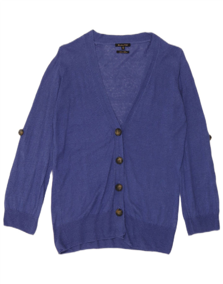 Massimo Dutti Womens Cardigan Sweater UK 12 Medium Blue Linen