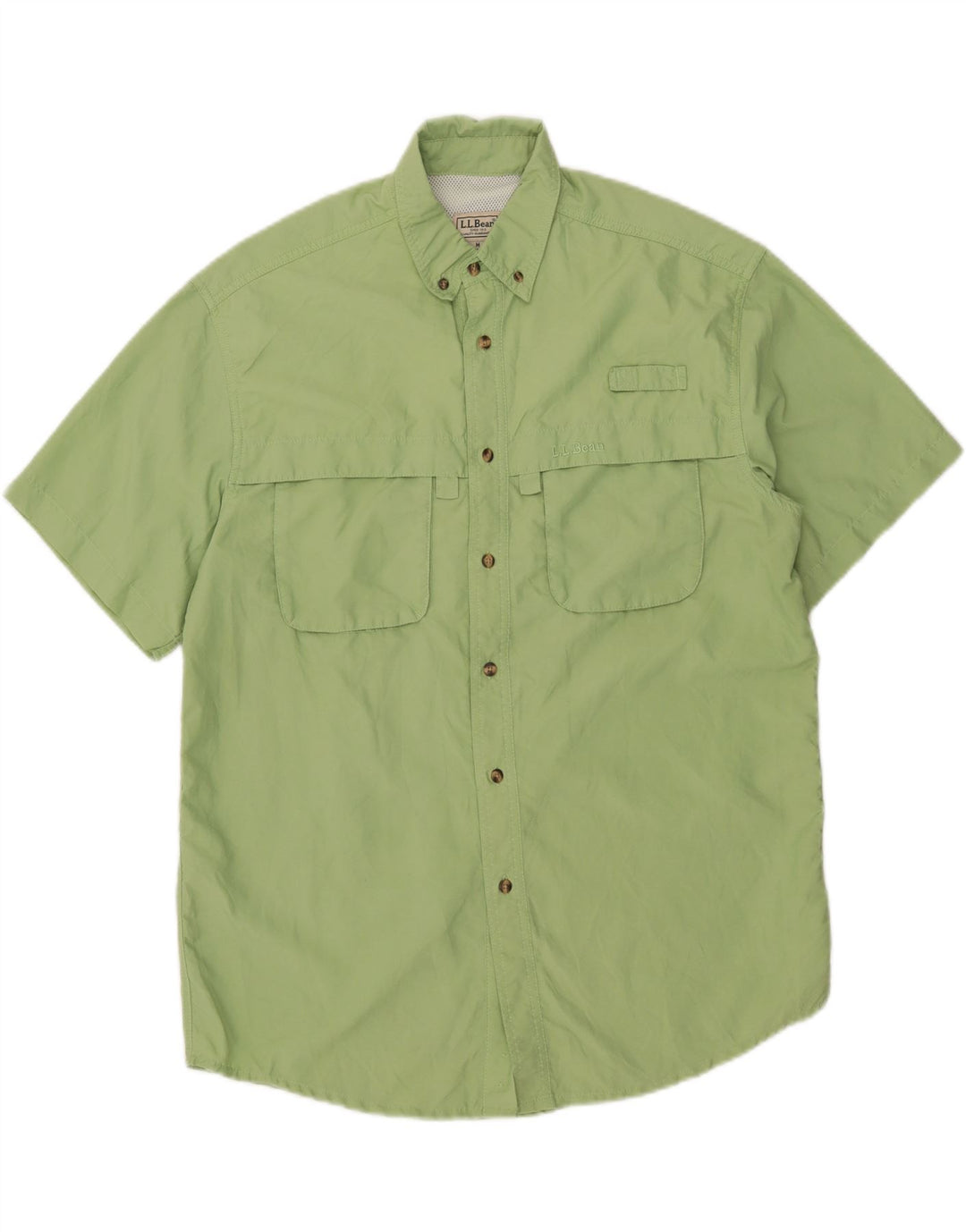 L.L.BEAN Mens Short Sleeve Shirt Medium Green Nylon