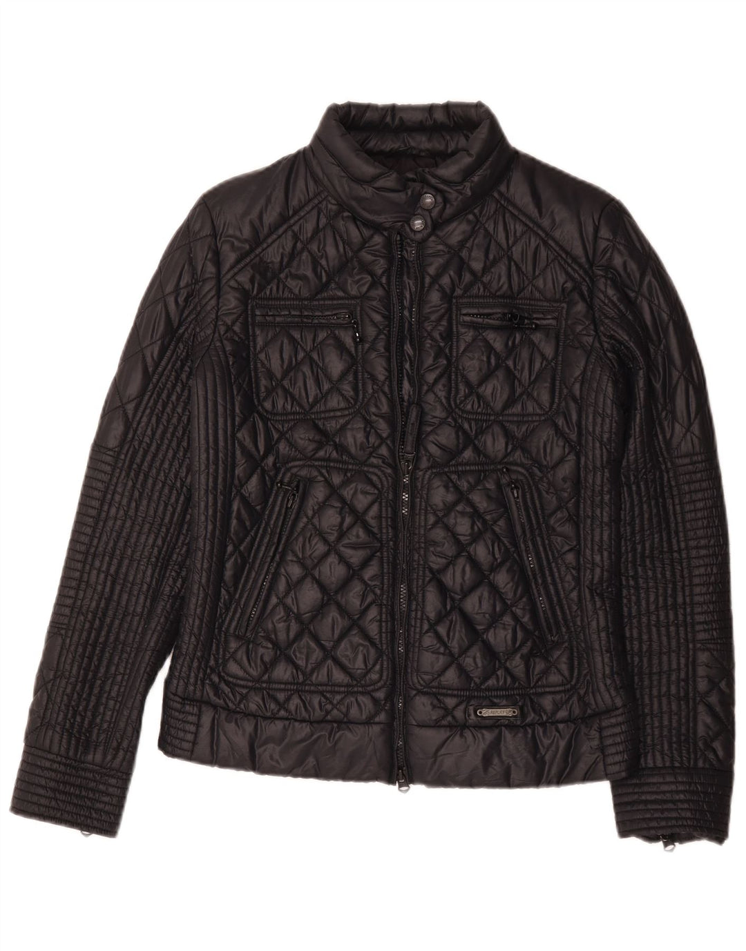 Replay Dame Quiltet Jakke UK 14 Medium Sort Polyamid