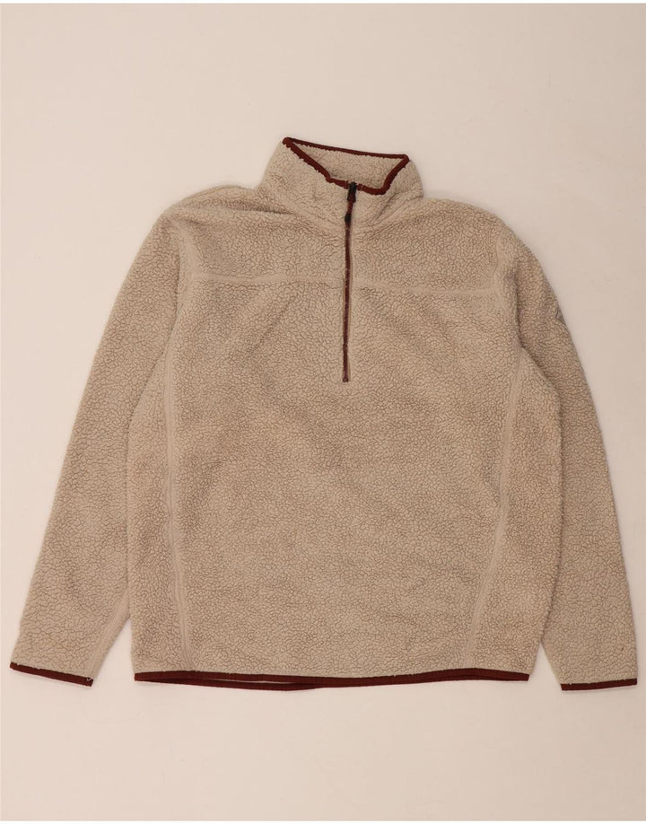 Eddie Bauer Mens Zip Neck Fleece Jumper Large Beige Polyester