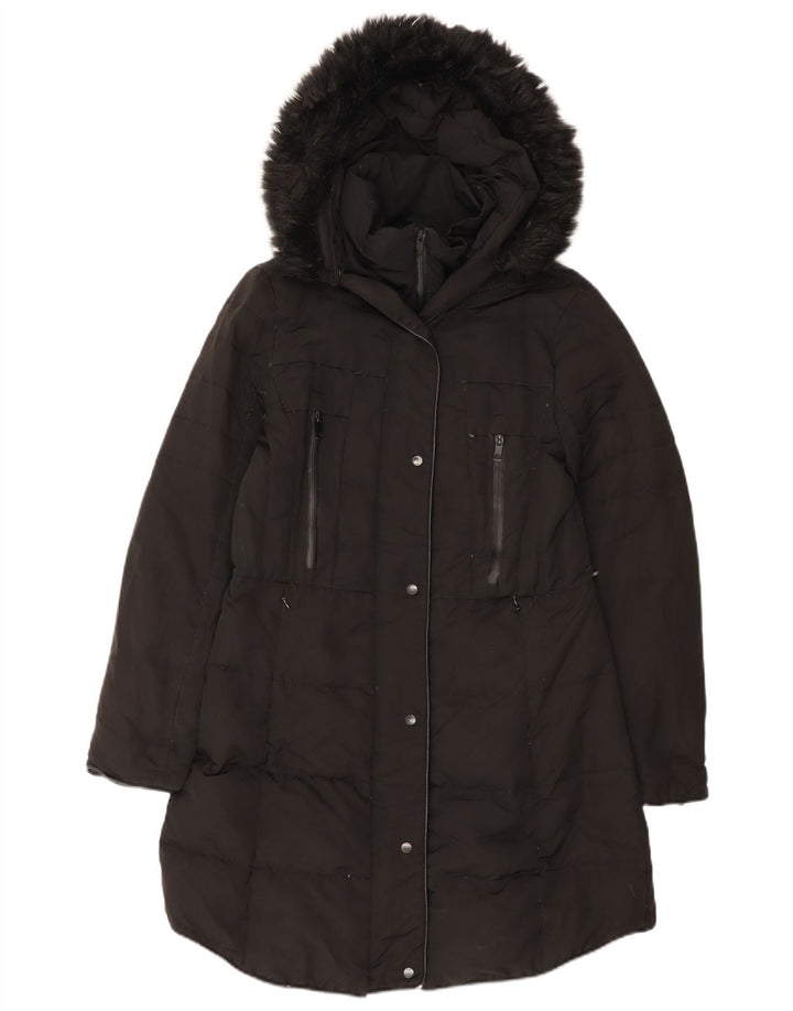 Zara Womens Hooded Padded Coat UK 14 Large Black