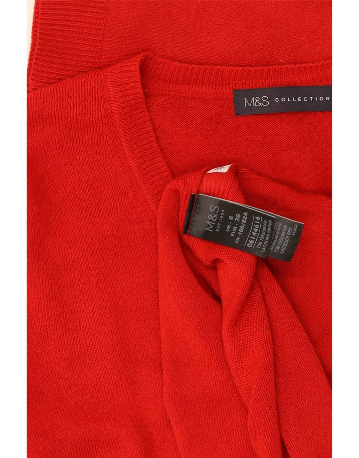 Marks & Spencer Dame V-hals sweater UK 8 Lille rød akryl