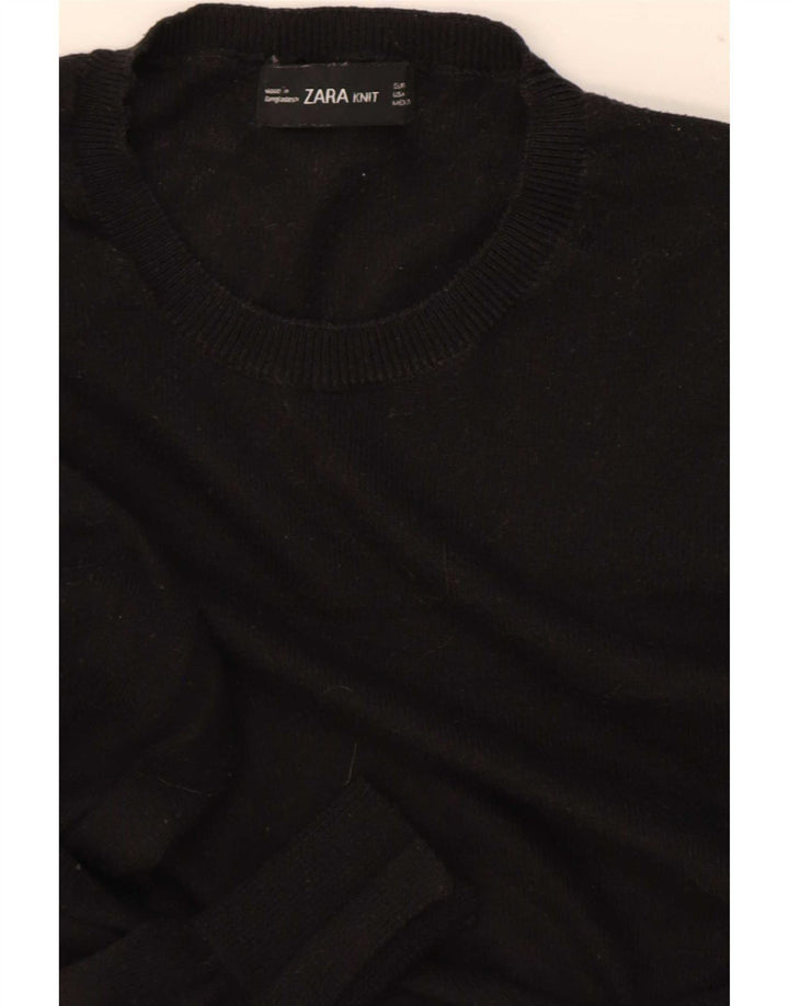 Zara Womens Crop Crew Neck Jumper Sweater UK 12 Medium Black