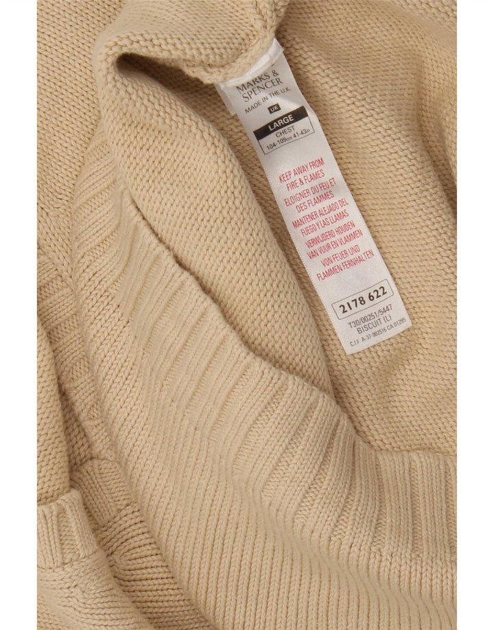 Marks & Spencer Mens V-Neck Jumper Sweater Large Beige Cotton