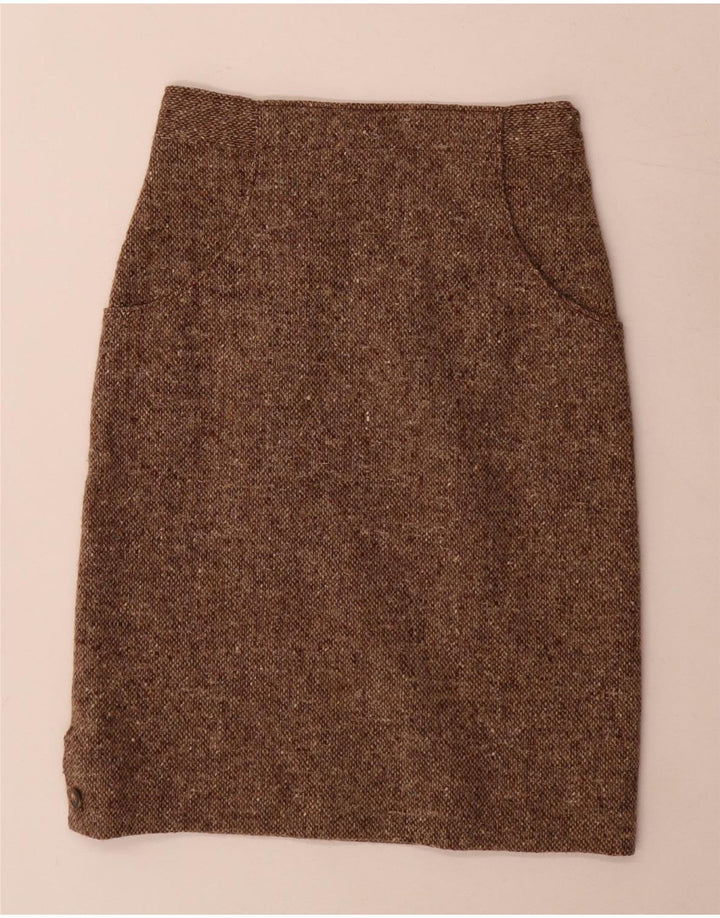 vintage Femme 2 Pièces Jupe Ensemble Moyen W24 Marron Moucheté