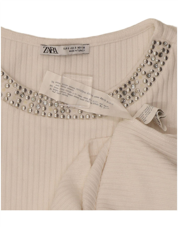 T-shirt corta da donna ZARA UK 8 piccola bianca in poliestere