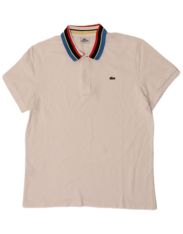 Lacoste Stretch Polo Shirt til mænd Størrelse 6 XL Hvid Colourblock Bomuld