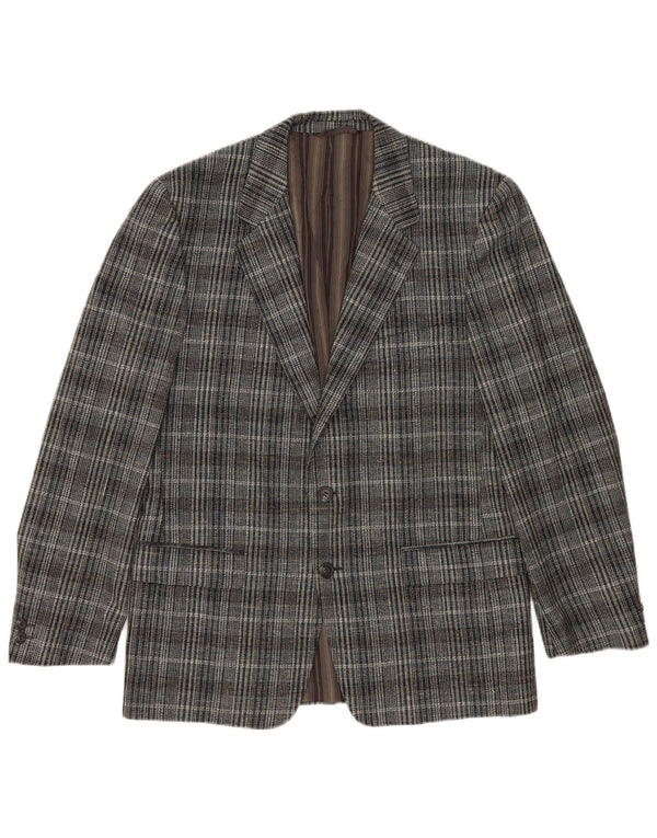 Jaqueta blazer masculina vintage com 2 botões UK 38 xadrez cinza médio