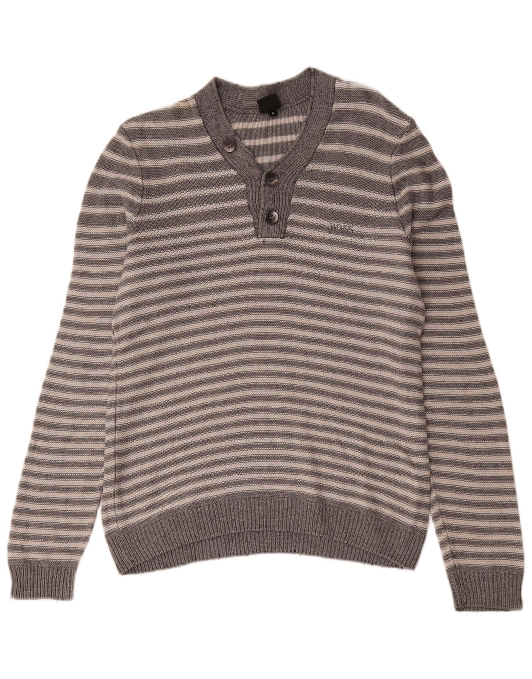 Hugo Boss Mens V-Neck Jumper Sweater Small Grey Striped Cotton