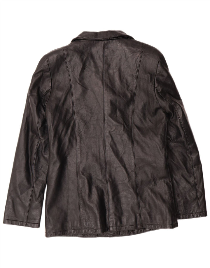 VINTAGE Womens Leather 3 Button Blazer Jacket IT 44 Medium Black Leather