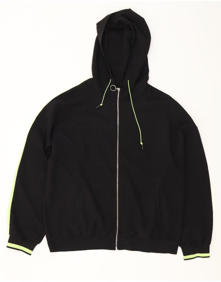 ZARA Womens Oversized Zip Hoodie Sweater UK 16 Large Black Polyester