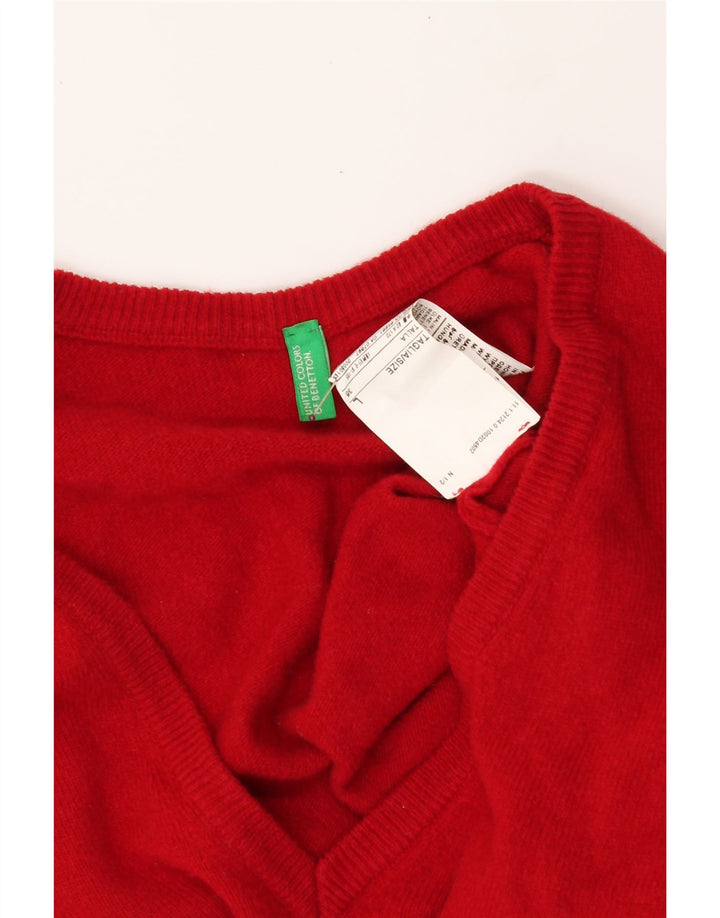 BENETTON Womens V-Neck Jumper Sweater UK 16 Large Red Wool Vintage Benetton and Second-Hand Benetton from Messina Hembry 